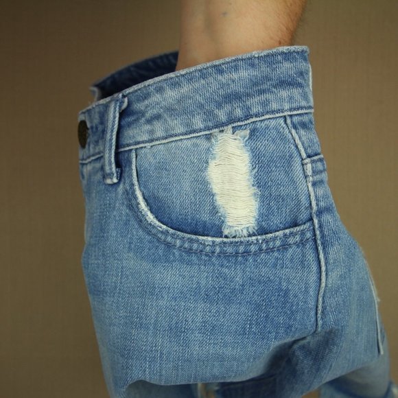 Mumu Blue Atlanta A-Line Fray Hem Mini Skirt Women's Size 27 Brook Wash Denim - Picture 8 of 8